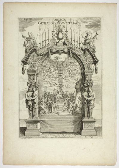 Stamboom van de Oostenrijkse Koninklijke Familie, plaat 32 uit Casperius Gevartius, Pompa Introitus Honori Serenissimi Principis Ferdinandi (Triomfantelijke Intocht van de Meest Serene en Eervolle Kardinaal-Infant Ferdinand) door Theodoor van Thulden