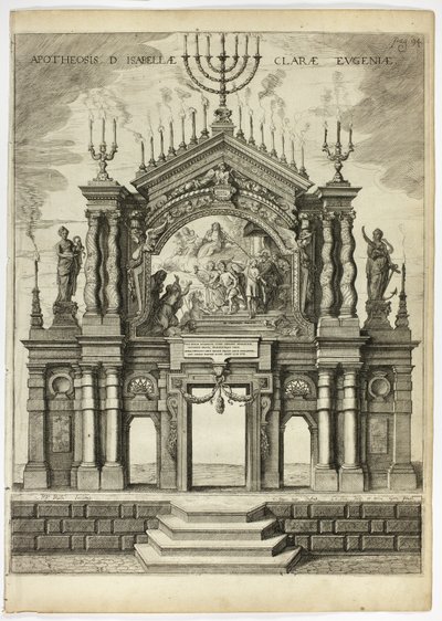 Podium ter Herinnering aan Isabella Clara Eugenia, plaat 24 uit Casperius Gevartius, Pompa Introitus Honori Serenissimi Principis Ferdinandi (Triomfantelijke Intocht van de Zeer Serene en Eervolle Kardinaal-Infant Ferdinand) door Theodoor van Thulden