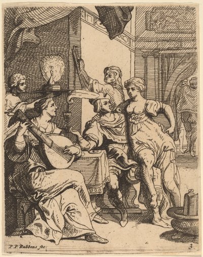De verloren zoon verkwist zijn bezit in de taverne door Theodoor van Thulden after Sir Peter Paul Rubens