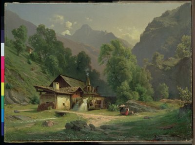 Huis van de smid in een vallei, 1857 door Theodor Blatterbauer