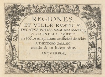 Titelpagina voor "Regiones et Villae Rusticae" door Theodor Galle