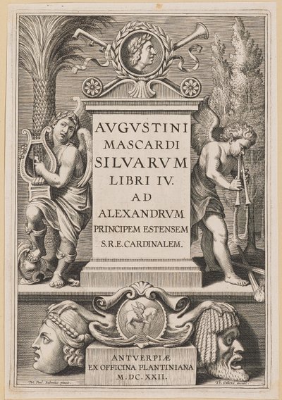 Titelpagina voor Agostino Mascardi, Silvarium Libri IV door Theodor Galle after Sir Peter Paul Rubens