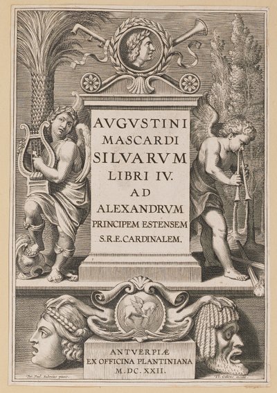Titelpagina voor Agostino Mascardi, Silvarium Libri IV door Theodor Galle after Sir Peter Paul Rubens