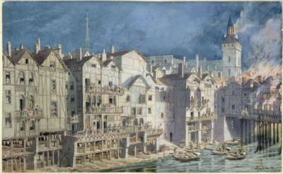 Brand bij de Pont aux Meuniers in 1621 door Theodor Josef Hubert Hoffbauer