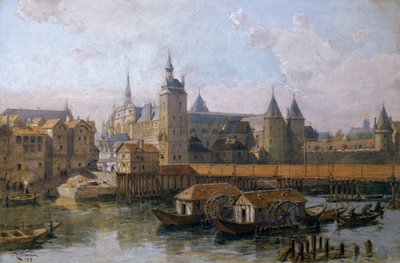 Het Ile de la Cité en het Palais de Justice (voorheen het Palais Royal) in de 16e eeuw door Theodor Josef Hubert Hoffbauer