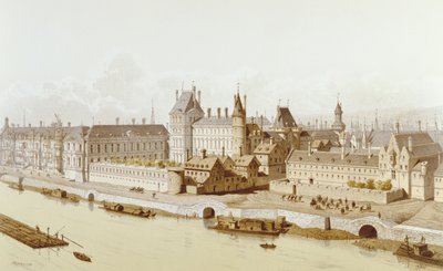 Het Louvre en het Hôtel du Petit-Bourbon in 1622 tijdens het bewind van Lodewijk XIII, 1885 door Theodor Josef Hubert Hoffbauer
