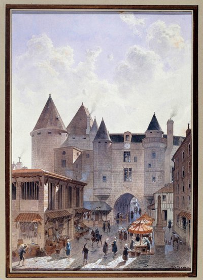 Uitzicht op de Grand Chatelet vanaf Rue Saint Denis in Parijs Aquarel door Theodor Joseph door Theodor Josef Hubert Hoffbauer