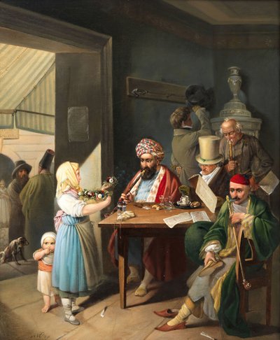 Grieken en Turken in een Weens koffiehuis, 1824 door Theodor Leopold Weller