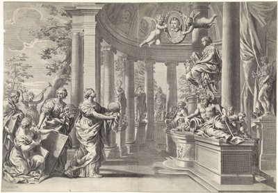 Allegorische voorstelling: de tempel van wijsheid door Theodor Matham