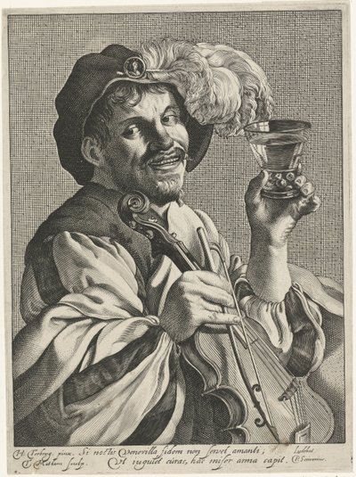 Man met viool en roemer door Theodor Matham