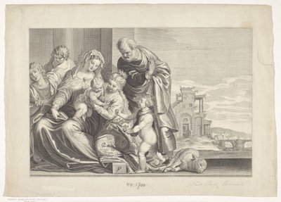 Mystieke huwelijk van de heilige Catharina door Theodor Matham