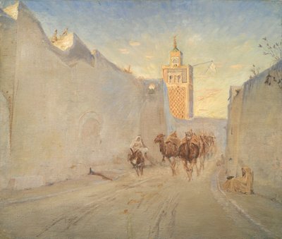 Kamelen in een straat in Tunesië door Theodor Philipsen