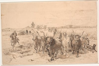 Een kudde ossen in de Romeinse campagne door Theodor Philipsen