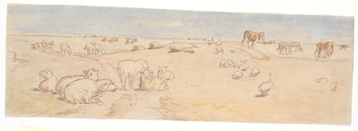 Schapen en ganzen op Saltholm (schets voor decoratie van punchkom) door Theodor Philipsen