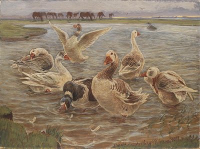 Ganzen op het eiland Saltholm door Theodor Philipsen
