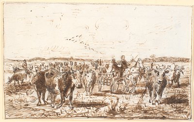 Vee en melkkoets op een veld door Theodor Philipsen
