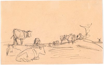 Landschap met liggende en staande koeien door Theodor Philipsen