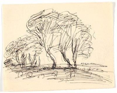 Landschapsschets met grote bomen door Theodor Philipsen