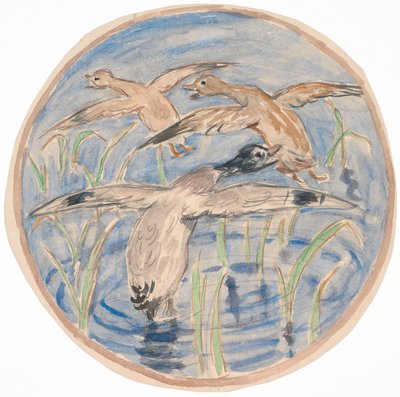 Opvliegende eenden (schets voor decoratie van keramische schaal) door Theodor Philipsen