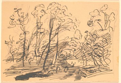 Boslandschap met slanke bomen door Theodor Philipsen
