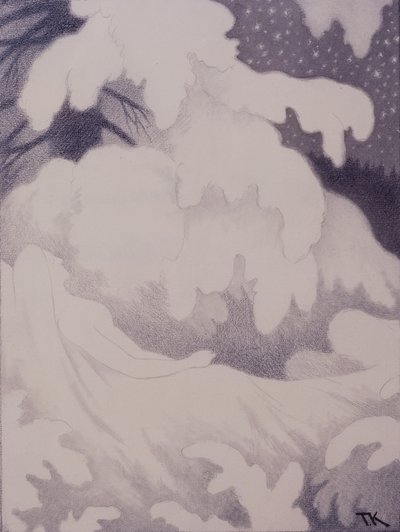 Slapende vrouw in parels en linnen door Theodor Kittelsen