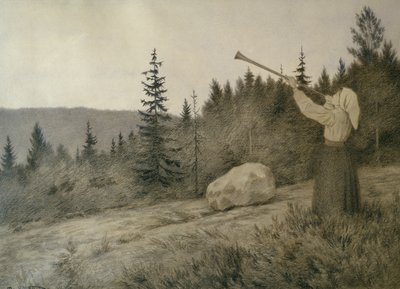 Onder de berg klinkt een houtblaasinstrument door Theodor Kittelsen