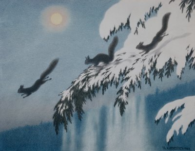 Winteravond - Eekhoorn in vlucht door Theodor Kittelsen