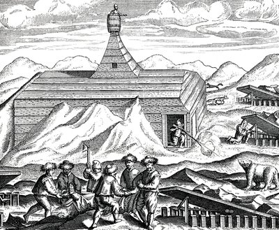 Een beer in stukken snijden op de Noordpool, c.1600 door Theodor de Bry