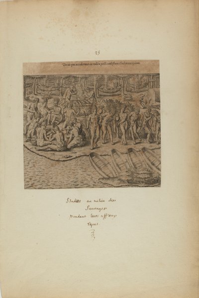 De Iss qui Acciderunt in Reditu Post Comestum Illud Mancipium. (uit boek, Americae, deel drie) door Theodor de Bry