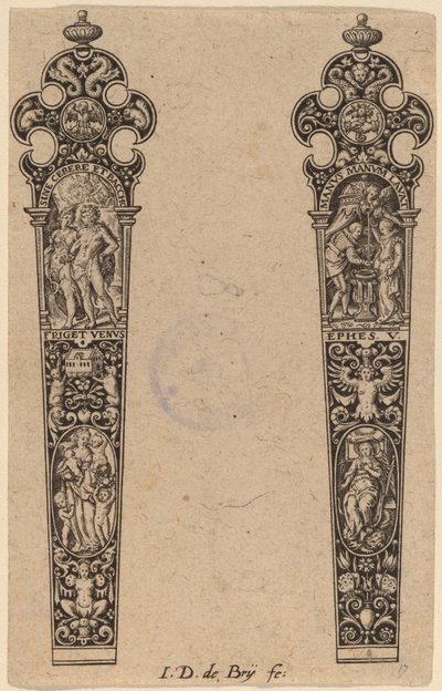 Ornament voor mesheft door Theodor de Bry