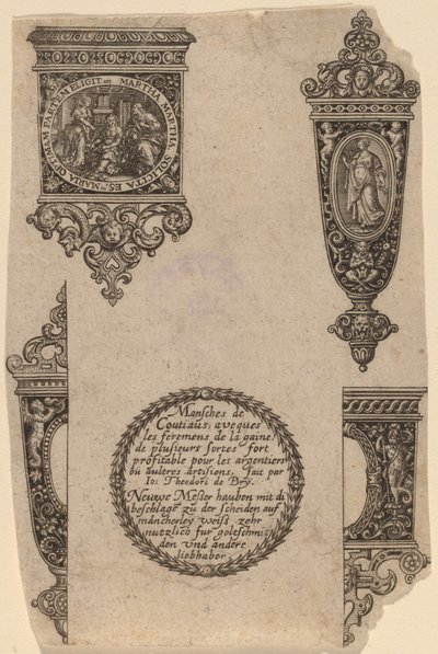 Ornament voor mesheft door Theodor de Bry