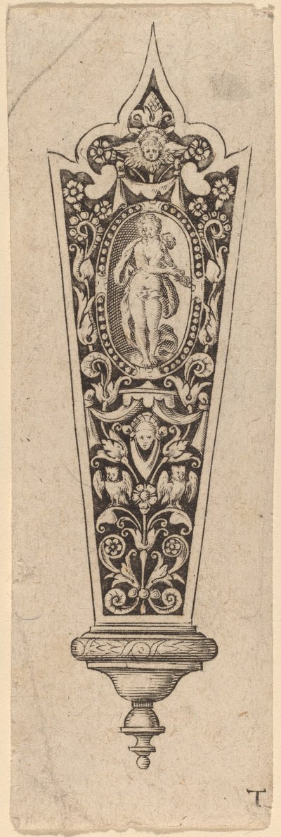 Ornament voor mesheft door Theodor de Bry