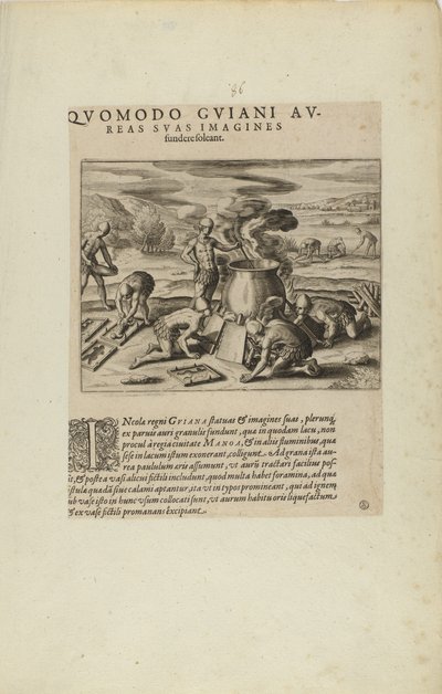 Quomodo Guiani Au-/reas Suas Imagines/Fundere Soleant. (uit boek, Americae, delen zeven en acht) door Theodor de Bry