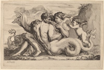 Sirene en Triton door Theodor van Kessel after Sir Peter Paul Rubens