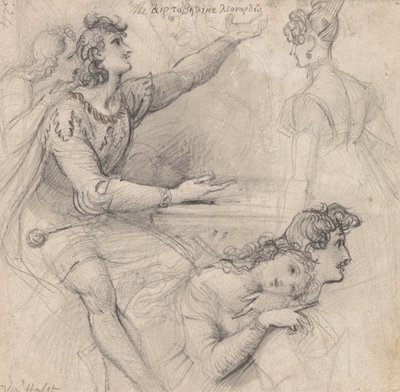 Een blad met schetsen - Theatrale studies door Theodor von Holst