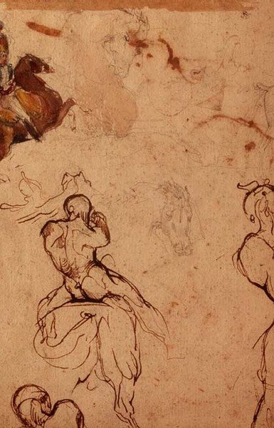 Studie van paarden en ruiters door Theodore (attr. to) Gericault