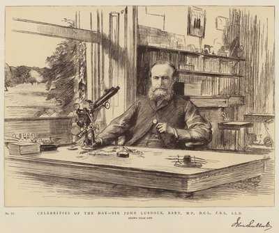 Beroemdheden van de dag, Sir John Lubbock, Baronet, MP, DCL, FRS, LLD door Theodore Blake Wirgman