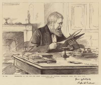 Beroemdheden van de dag, de Eerwaarde Sir Stafford Northcote, Baronet, MP, DCL, GCB door Theodore Blake Wirgman