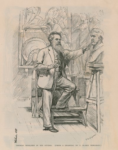 Beeldhouwer Thomas Woolner aan het werk in zijn studio door Theodore Blake Wirgman