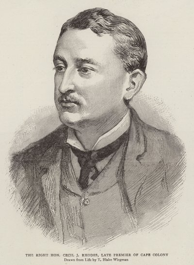 De zeer eerbiedwaardige Cecil J Rhodes, voormalig premier van Kaapkolonie door Theodore Blake Wirgman