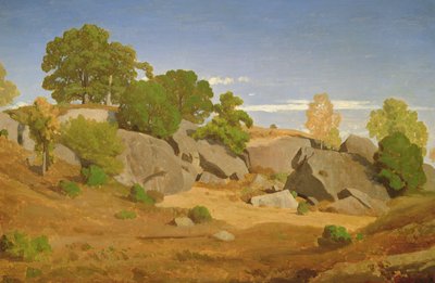 Rotsen bij Fontainebleau door Theodore Caruelle d Aligny