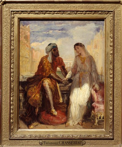 Othello en Desdemona in Venetië (illustratie van Act I van de tragedie 