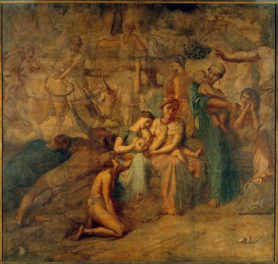 Vrede Allegorische voorstelling met moeder en kind en kuddes. door Théodore Chassériau