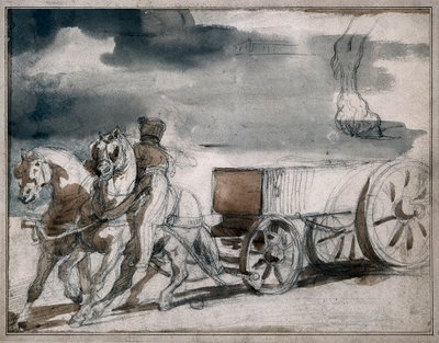 Munitiewagen getrokken door twee paarden door Theodore Gericault
