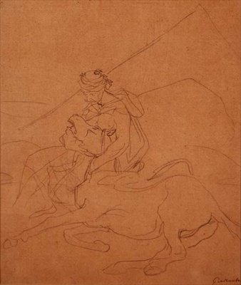 Arabier met het hoofd van zijn stervende paard door Theodore Gericault