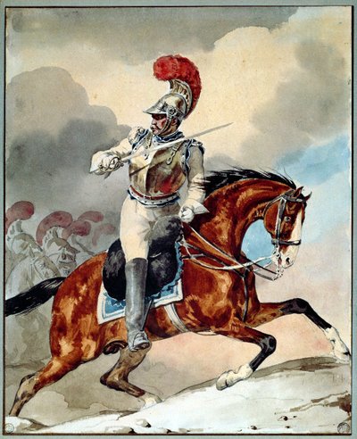 Carabinier officier geeft het bevel om aan te vallen door Theodore Gericault