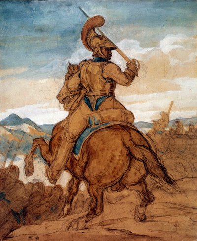 Karabinier of kurassier te paard door Theodore Gericault