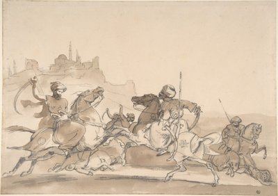 Gevecht tussen oosterse ruiters door Theodore Gericault