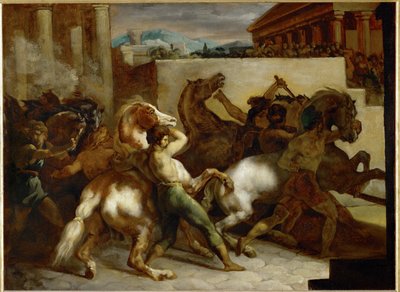 Gratis paardenrennen in Rome - Paardenrennen in Rome ... door Theodore Gericault