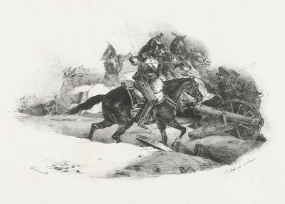 Kurassiers die een artillerie-batterij bestormen (Cuirassiers Charging An Artillery Battery) door Theodore Gericault